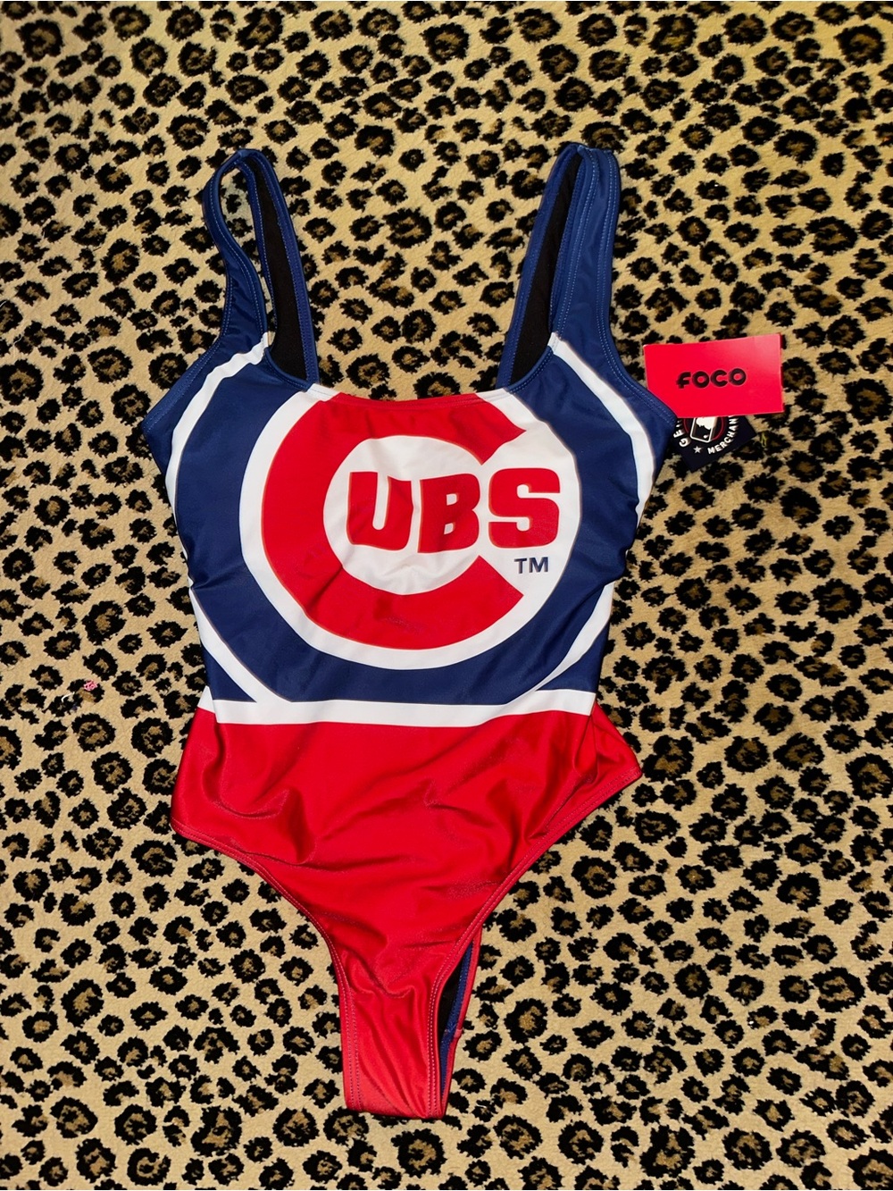FOCO Chicago Cubs Red & Navy One-Piece Swim Suit